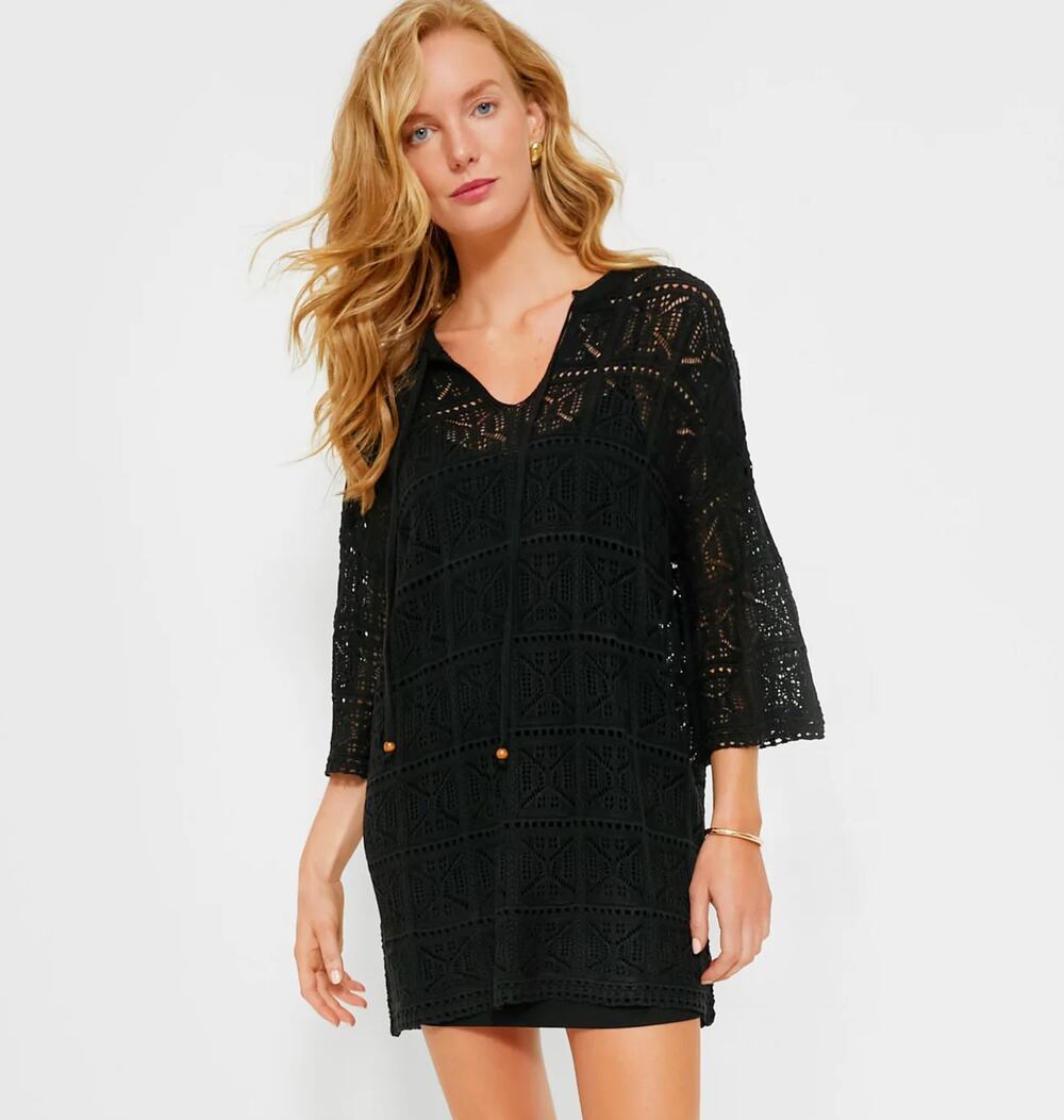 Pomander Place Black Crochet Knit Kai Dress